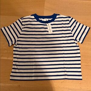 Striped Blue & White Velvet Graham & Spencer Tee - Casual Crewneck